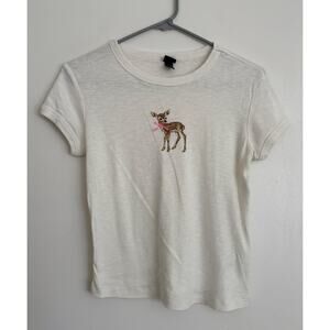 White Wild Fable Deer Bow Baby Tee L